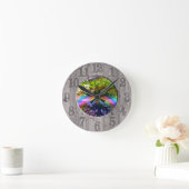 Levensboom met regenboog en houten Lijst Ronde Klok (Huis)