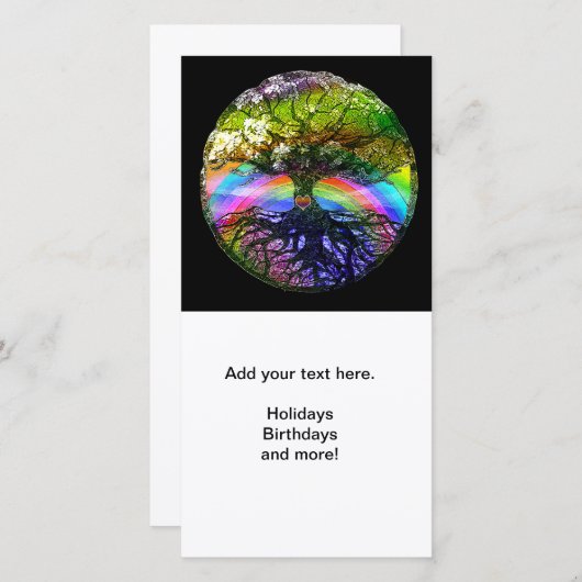 Levensboom met regenbooghart feestdagenkaart (Voorkant / Achterkant)
