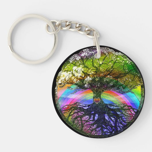 Levensboom met regenbooghart sleutelhanger (Voorkant)