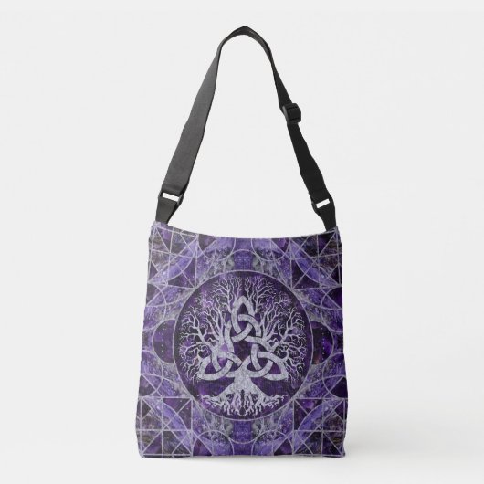 Levensboom met Triquetra Amethyst en zilver Crossbody Tas (Voorkant)