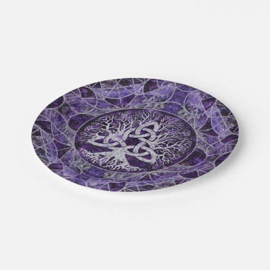 Levensboom met Triquetra Amethyst en zilver Papieren Bordje (Gekanteld)