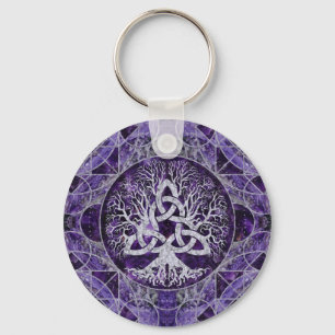 Levensboom met Triquetra Amethyst en zilver Sleutelhanger