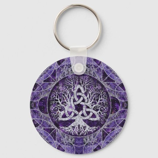 Levensboom met Triquetra Amethyst en zilver Sleutelhanger (Voorkant)