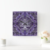 Levensboom met Triquetra Amethyst en zilver Vierkante Klok (Huis)