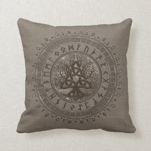 Levensboom met Triquetra Beige Leder en goud Kussen