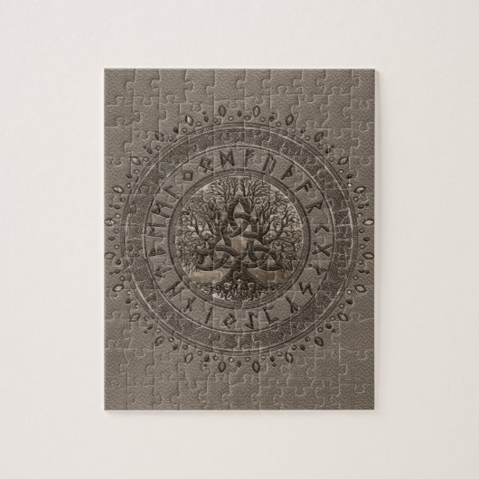 Levensboom met Triquetra Beige Leder en goud Legpuzzel (Verticaal)