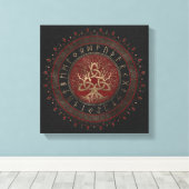 Levensboom met Triquetra Black Red Leather Canvas Afdruk (Insitu (Houten vloer))