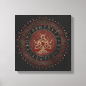 Levensboom met Triquetra Black Red Leather Canvas Afdruk (Voorkant)