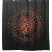 Levensboom met Triquetra Black Red Leather Douchegordijn (Voorkant)