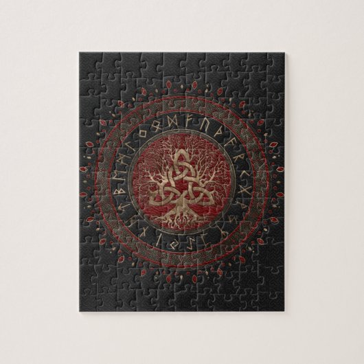 Levensboom met Triquetra Black Red Leather Legpuzzel (Verticaal)