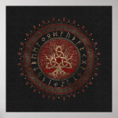 Levensboom met Triquetra Black Red Leather Poster (Voorkant)