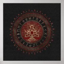 Levensboom met Triquetra Black Red Leather