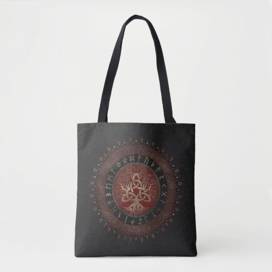 Levensboom met Triquetra Black Red Leather Tote Bag (Voorkant)