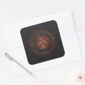 Levensboom met Triquetra Black Red Leather Vierkante Sticker (Envelop)