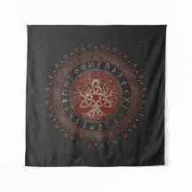 Levensboom met Triquetra Black Red Leather