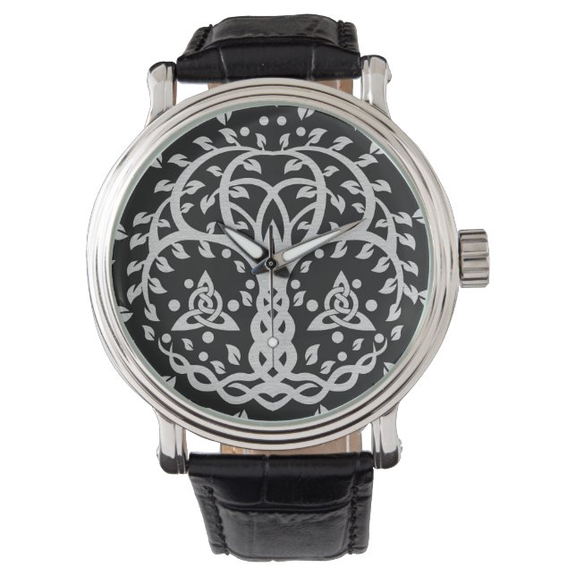 Levensboom met Triquetra Grayscale Horloge (Voorkant)
