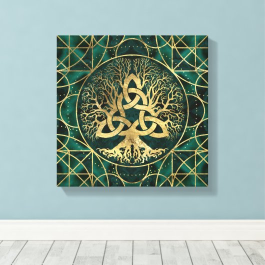 Levensboom met Triquetra Malachite en Gold Canvas Afdruk (Insitu (Houten vloer))