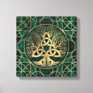 Levensboom met Triquetra Malachite en Gold Canvas Afdruk