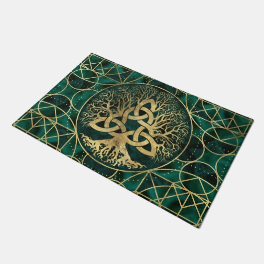 Levensboom met Triquetra Malachite en Gold Deurmat (Schuin)
