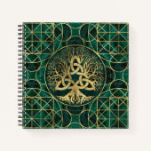 Levensboom met Triquetra Malachite en Gold Notitieboek (Voorkant)