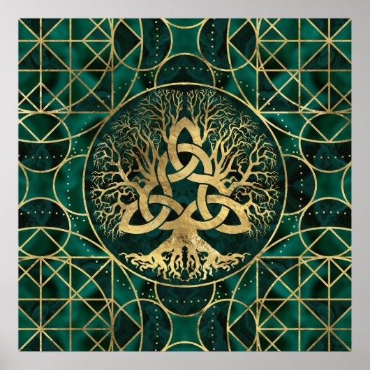 Levensboom met Triquetra Malachite en Gold Poster (Voorkant)