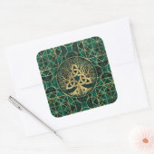 Levensboom met Triquetra Malachite en Gold Vierkante Sticker (Envelop)