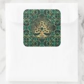 Levensboom met Triquetra Malachite en Gold Vierkante Sticker (Tas)