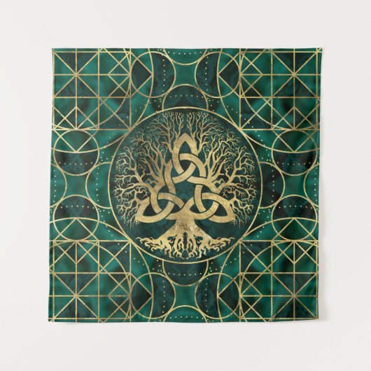 Levensboom met Triquetra Malachite en Gold Wandkleed (Voorkant)