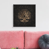 Levensboom met Triquetra op het Futhark-patroon Canvas Afdruk (Insitu (Woonkamer))