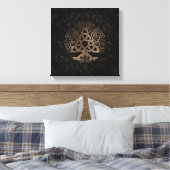 Levensboom met Triquetra op het Futhark-patroon Canvas Afdruk (Insitu (Slaapkamer))