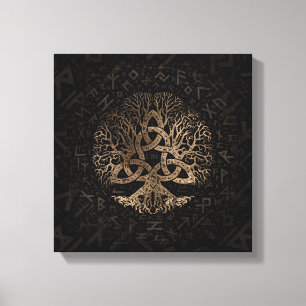 Levensboom met Triquetra op het Futhark-patroon Canvas Afdruk
