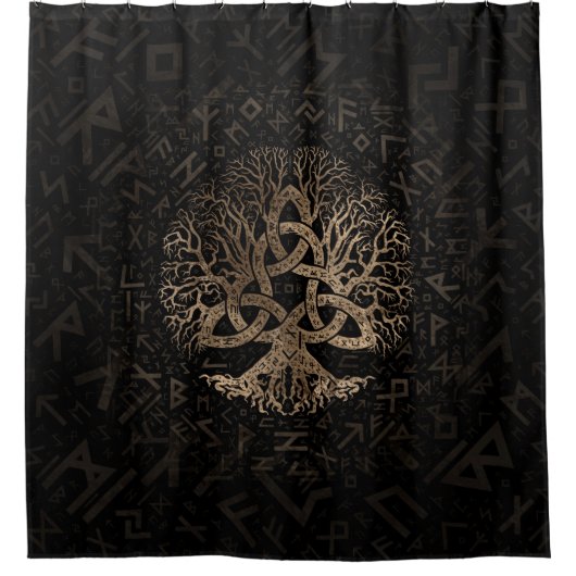 Levensboom met Triquetra op het Futhark-patroon Douchegordijn (Voorkant)