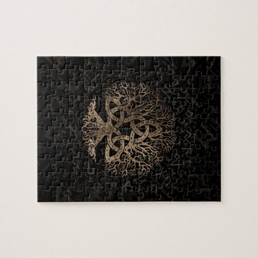 Levensboom met Triquetra op het Futhark-patroon Legpuzzel (Horizontaal)