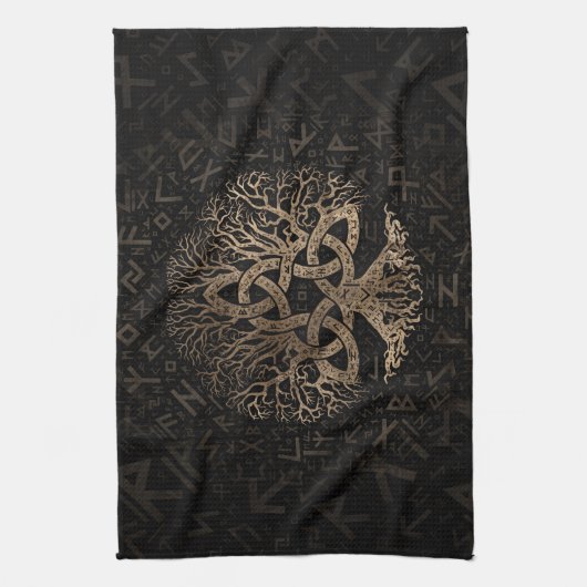 Levensboom met Triquetra op het Futhark-patroon Theedoek (Verticaal)