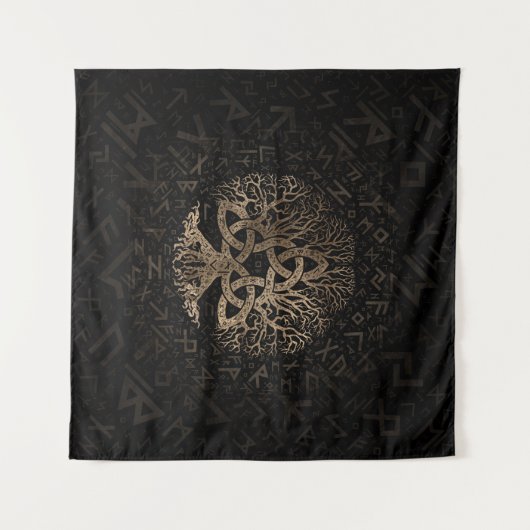 Levensboom met Triquetra op het Futhark-patroon Wandkleed (Voorkant (horizontaal))