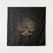 Levensboom met Triquetra op het Futhark-patroon Wandkleed (Voorkant)