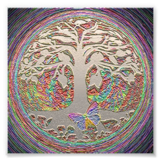 Levensboom met vlinder foto afdruk