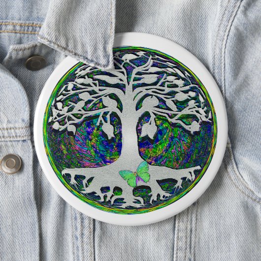 Levensboom met vlinder in cirkel ronde button 6,0 cm (In situ)