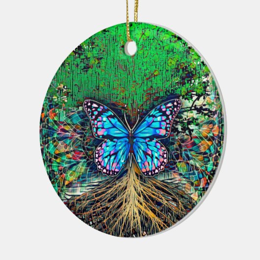 Levensboom met vlinder van Amelia Carrie Keramisch Ornament (Links)