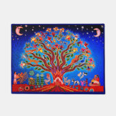 Levensboom met vogels en bloemen in de nachtelijke deurmat (Voorkant)