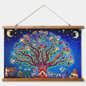 Levensboom met vogels en bloemen in de nachtelijke hangend wandkleed (Voorkant)