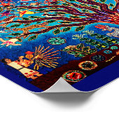 Levensboom met vogels en bloemen in de nachtelijke poster (Hoek)