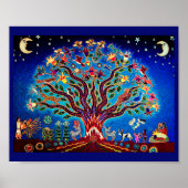 Levensboom met vogels en bloemen in de nachtelijke poster (Voorkant)