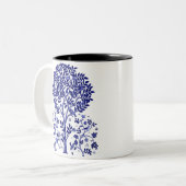 Levensboom met vogels en bloemen tweekleurige koffiemok (Voorkant links)