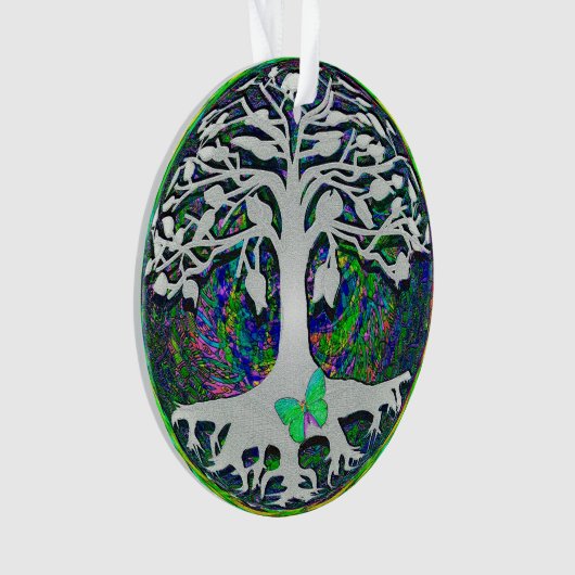 Levensboom met witte en groene kleuren ornament (voorkant)