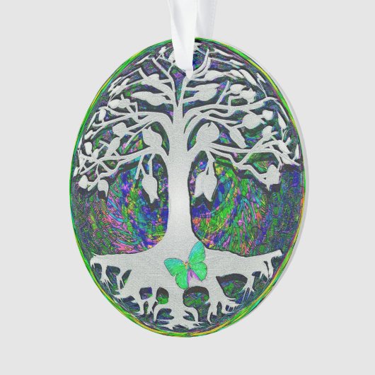 Levensboom met witte en groene kleuren ornament (voorkant)