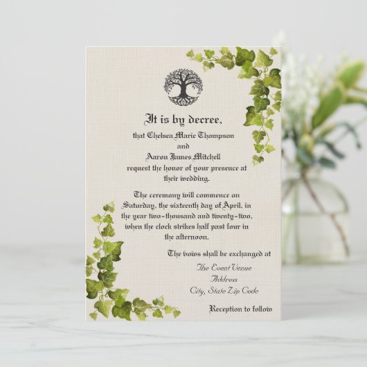 Levensboom Middeleeuwse Uitnodiging (Staand voorkant)