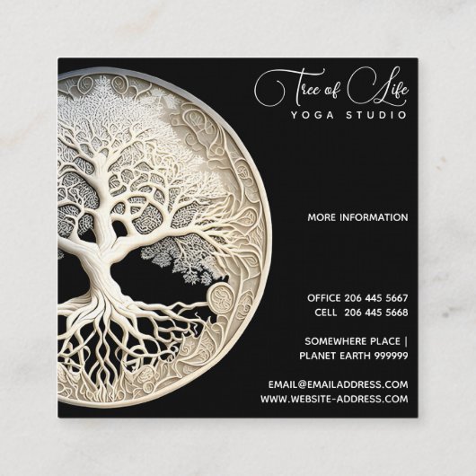 Levensboom | Modern Vierkante Visitekaartje (Achterkant)