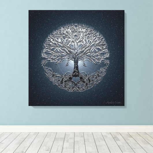 Levensboom Nova Blauw Canvas Afdruk (Insitu (Houten vloer))