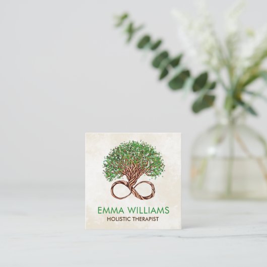 Levensboom - oneindig - Groene bladeren Vierkante Visitekaartje (Staand voorkant)